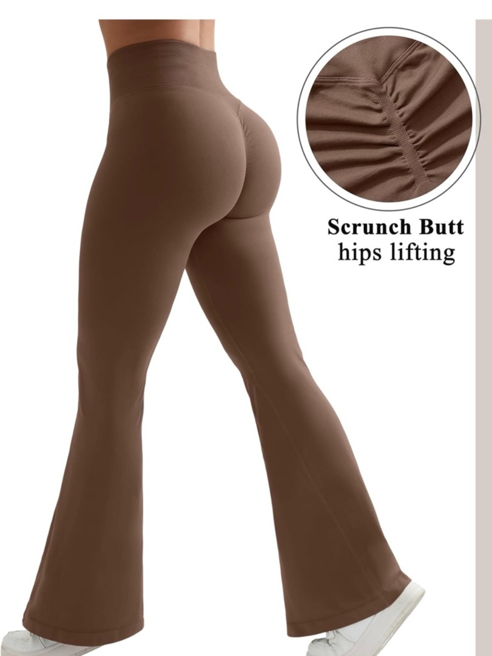 Scrunch-Butt High Waist Flared Leggings - Brown
